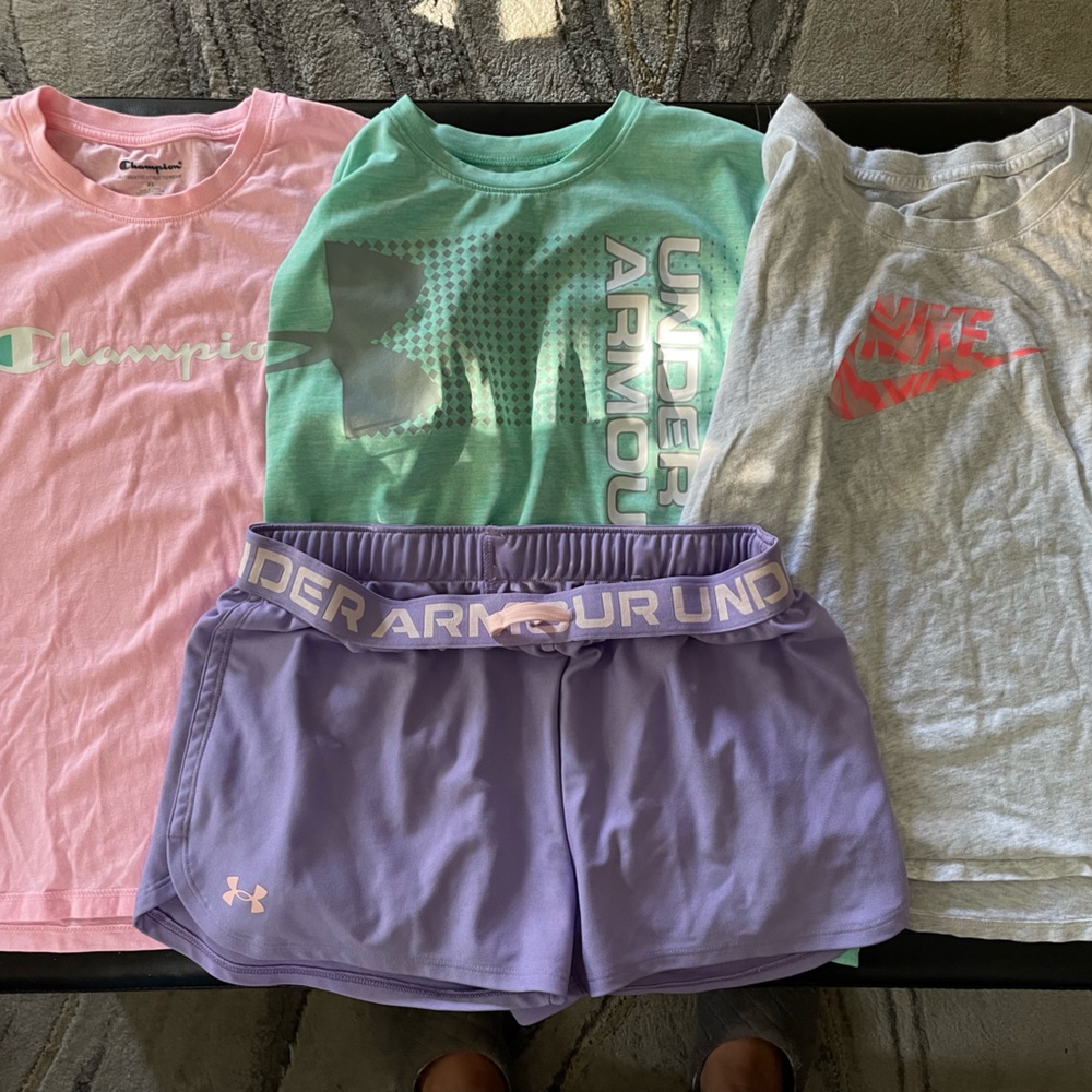 Girls brand name athletic wear. Nike, under armour, champion